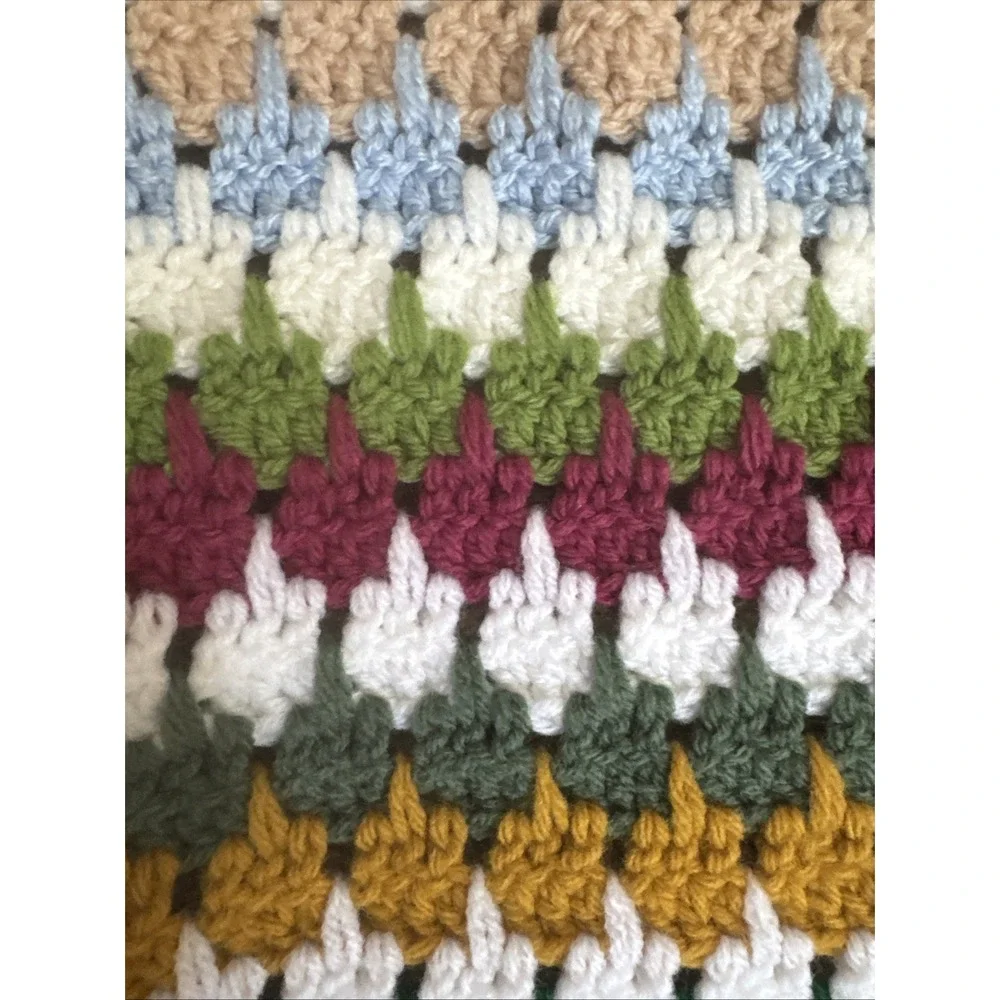 Vintage Crochet Afghan Throw Colorful 70